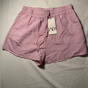 Zara Women's High Waist Pink Striped Shorts